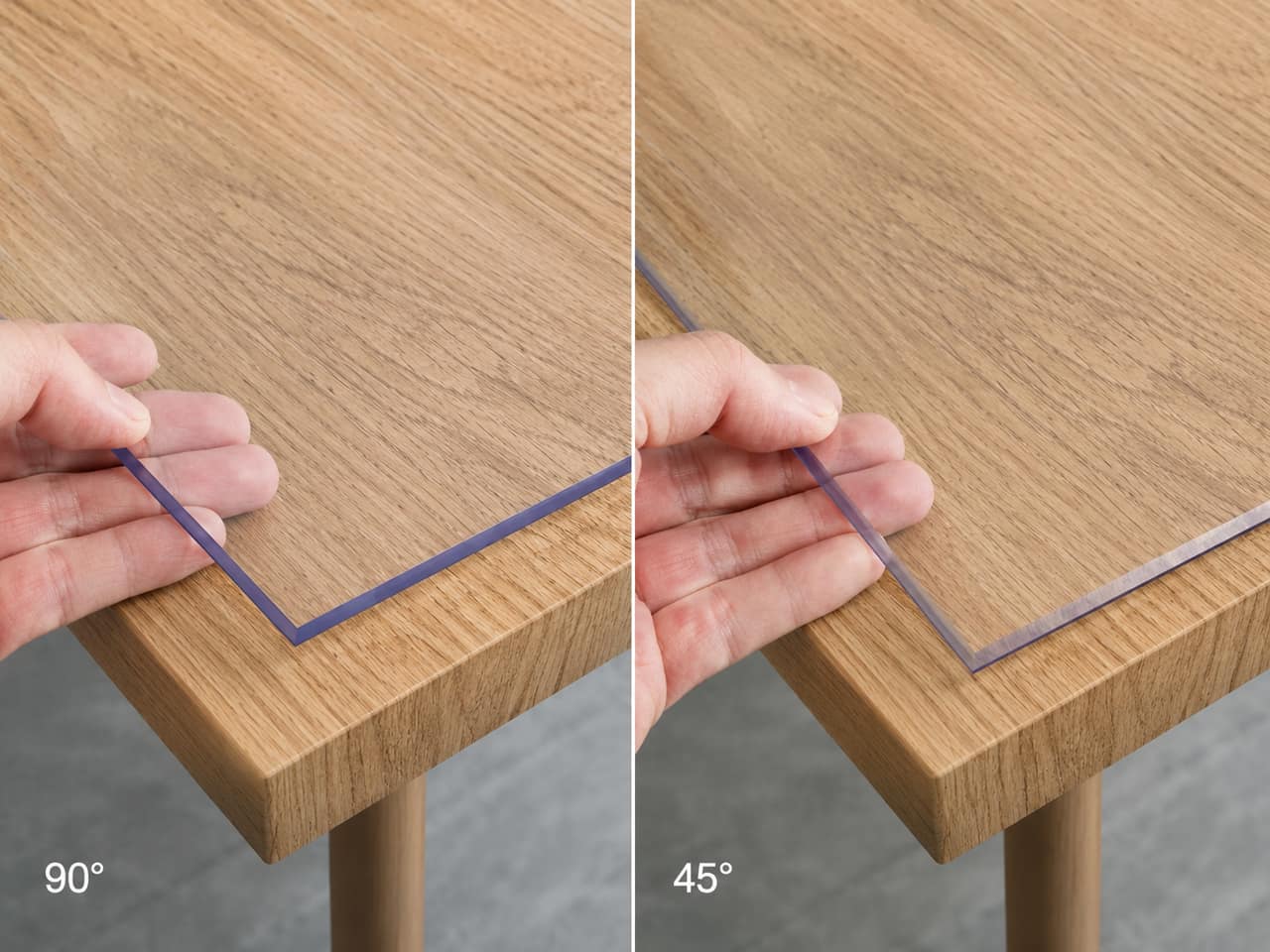 Ángulo de alfombra: 90° y 45° cortado en comparación